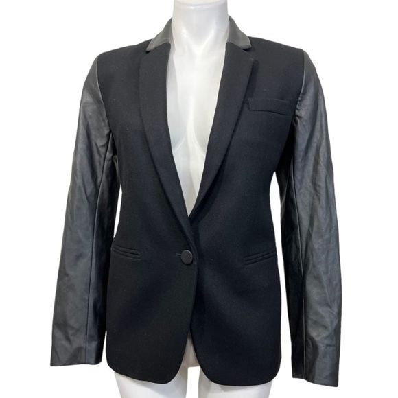 Aritzia Babaton Black Blazer with Leather Sleeves - Picture 2 of 5